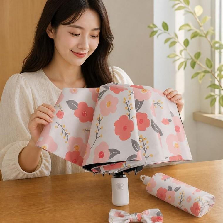 플라워 패턴 3단 접이식 양우산 자외선차단 자동우산