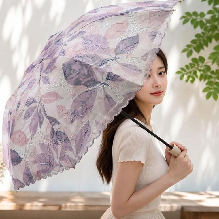 나뭇잎 자수 레이스 양산 햇빛가리개 자외선차단