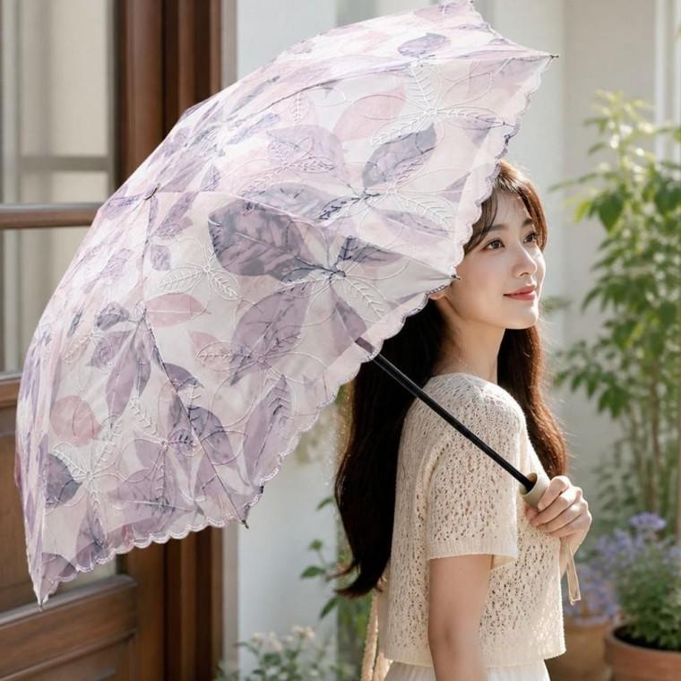 레이스 나뭇잎 자수 햇빛가리개 양산 자외선차단 우산