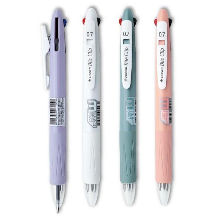 크라운 바이트클립 3색 볼펜 0.7mm (12개입)