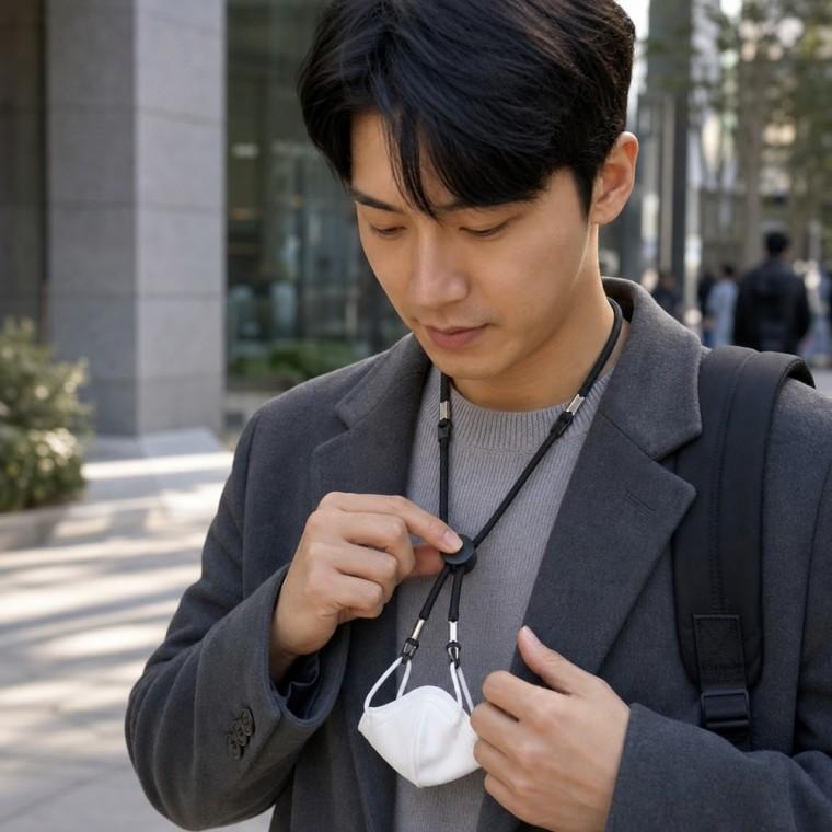길이조절 마스크스트랩 목걸이형 분실방지 오염방지 귀뒤부담완화 검정