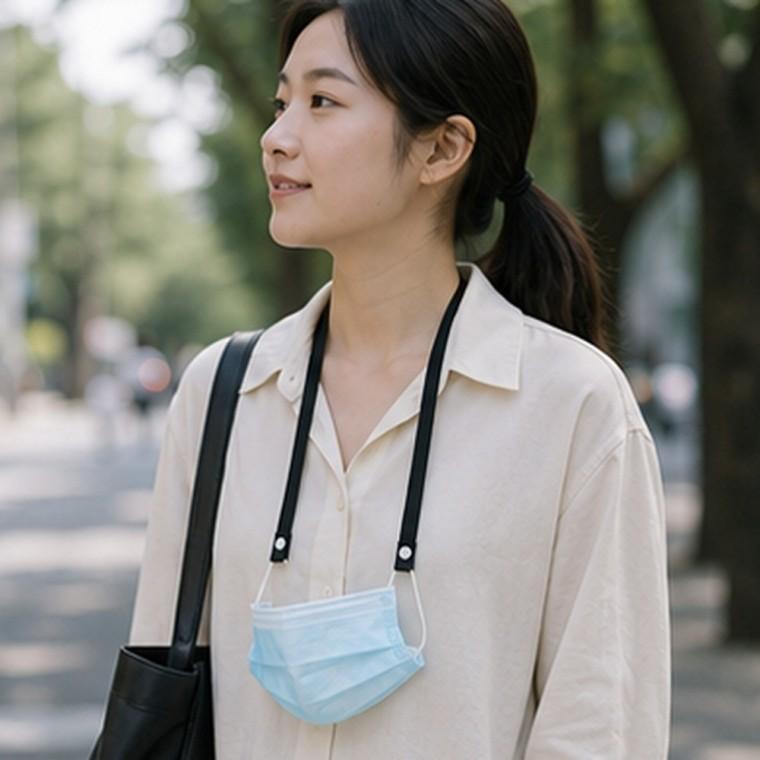 심플한 마스크스트랩 블랙 목걸이형 외출 휴대용 간편착용 60cm