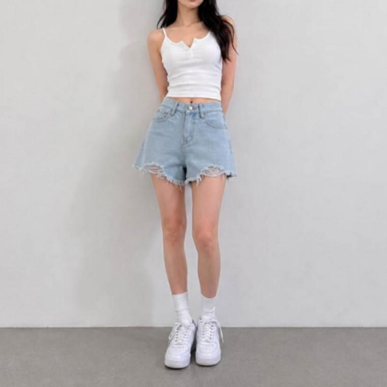 여성 여름 숏 데님 팬츠 청반바지 하이웨스트 반바지