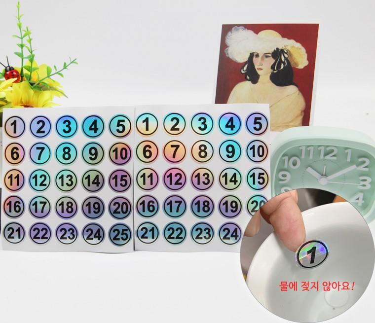 홀로그램1-25 튼튼한 원형 숫자 번호 스티커1P