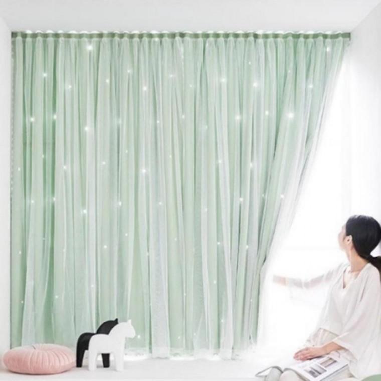 접착식 레이스 찍찍이 커튼 거실 침실 창문 가림막 가리개 200 x 200cm