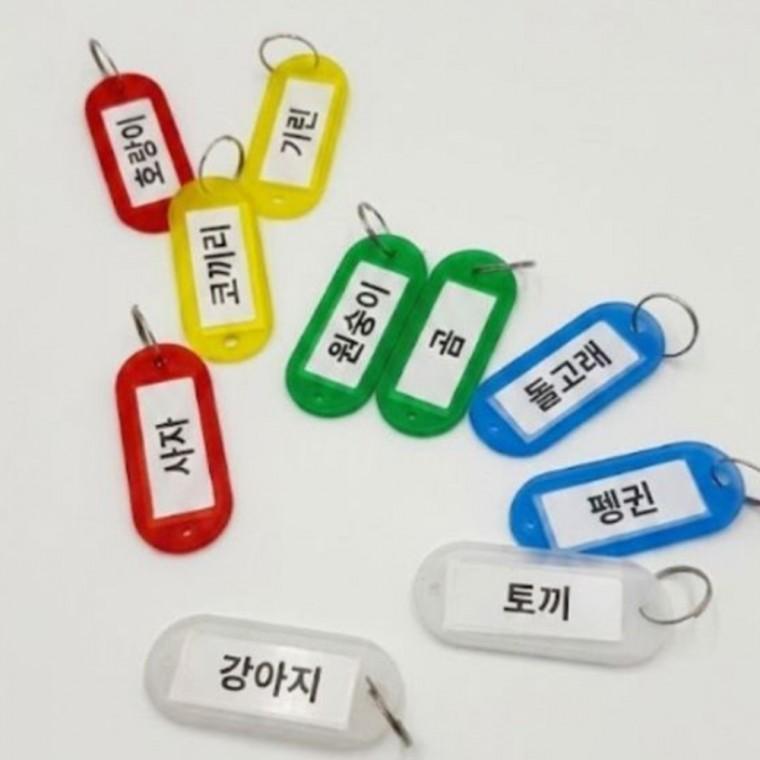 단체선물 어린이집 답례품 컬러 무지 네임텍 가방고리 키링 10P