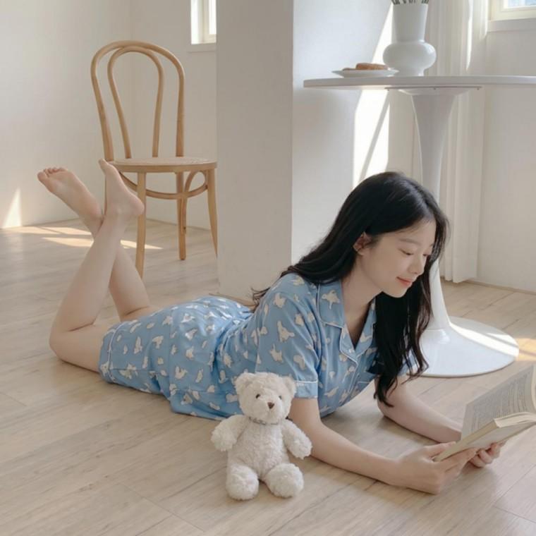 오리 여름 시원한 얇은 파자마 여성 홈웨어 잠옷 세트