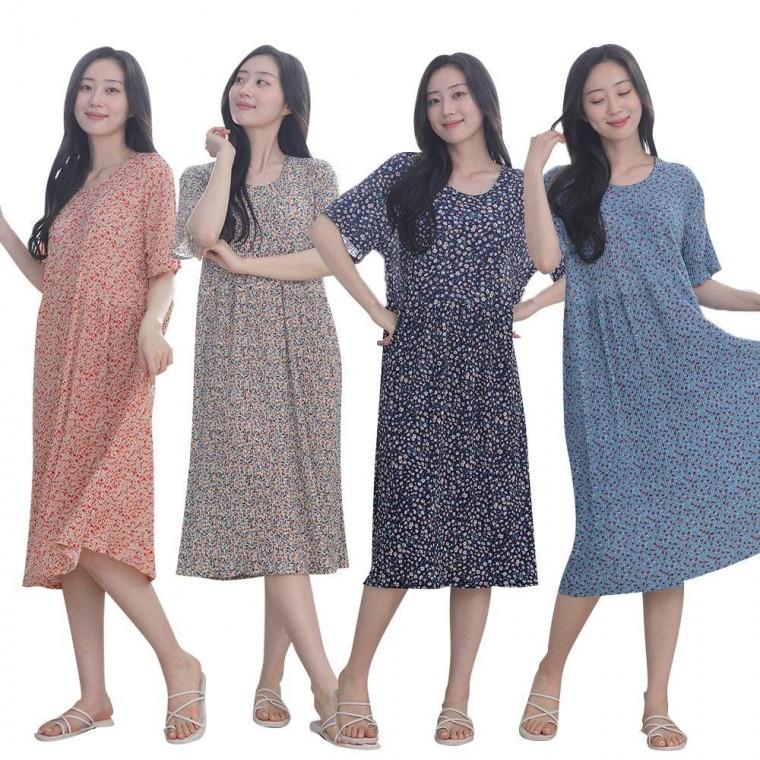 여성 여름 반팔 잠옷 홈웨어 꽃 주름 파자마 원피스