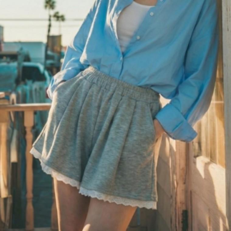 여성 여름 러블리 트레이닝 팬츠 레이스 밴딩 반바지