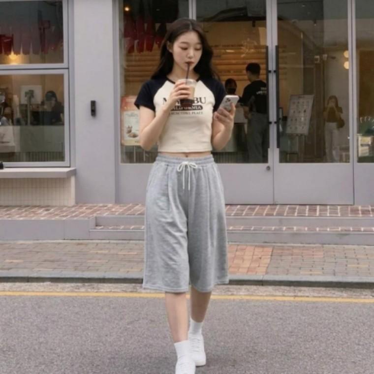 남녀공용 와이드 밴딩 트레이닝 반바지 줄 버뮤다 팬츠