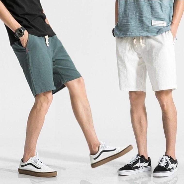 여름 남자 밴딩 면마 5부 반바지 휴가 면마 일자 여름 팬츠 남성반 밴딩