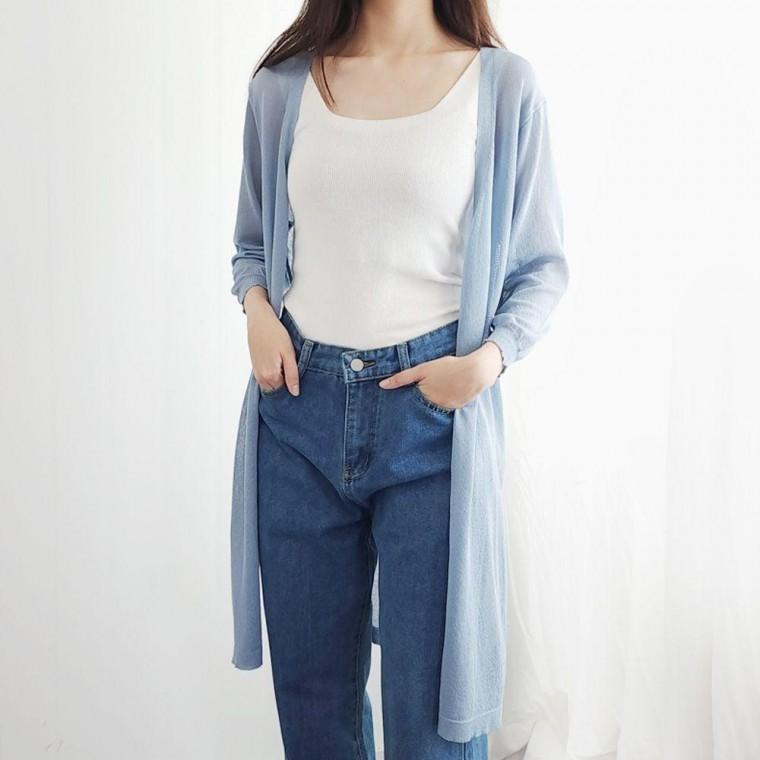 여성 얇은 7부 로브가디건 롱 비치로브 쿨 가디건