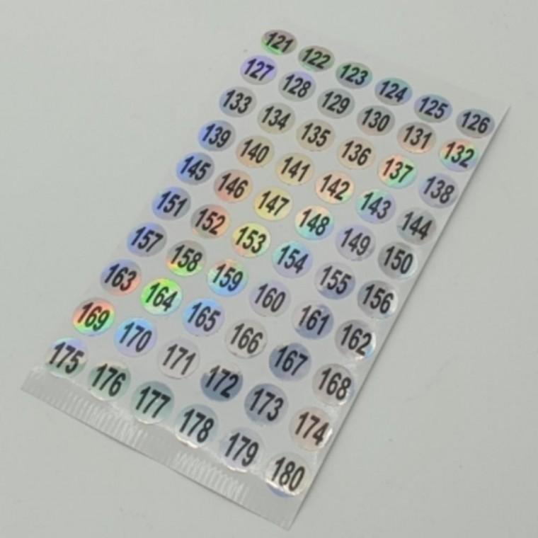 1매(121-180번) 1cm 홀로그램 원형 번호 넘버링 스티커 번호 표 숫자 매기기 스티커