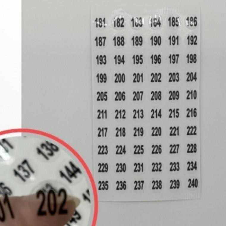 1매(181-240번) 1cm 투명 원형 번호 넘버링 스티커 번호표 숫자 번호 매기기 스티커