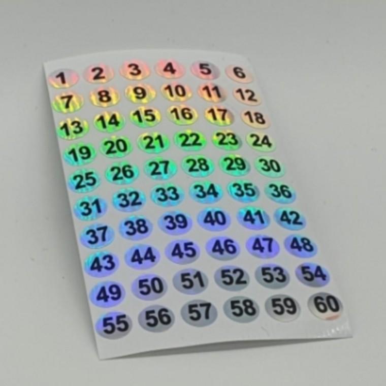 1매(1-60번) 1cm 홀로그램 원형 번호 넘버링 스티커 번호표 숫자 번호 매기기 스티커