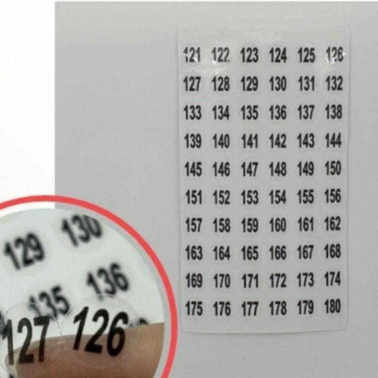 1매(121-180번) 1cm 투명 원형 번호 넘버링 스티커 번호표 숫자 번호 매기기 스티커