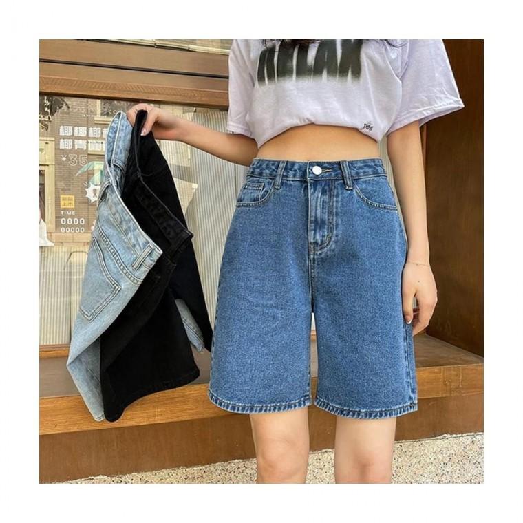 루미나D 여름 반바지 5부 데님 청 하이웨스트 외이드 팬츠