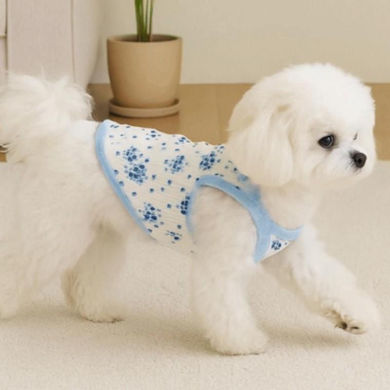 플로럴 민소매 나시티 강아지옷 강아지 고양이 블루