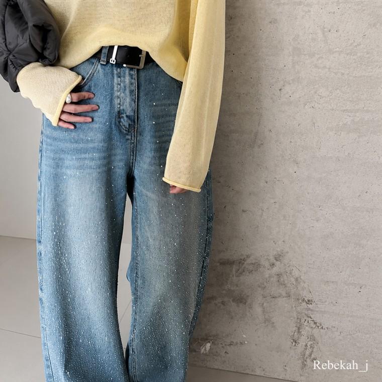 리브가제이 청바지 블루 벨트 와이드청바지 데님 스트레이트진 하이웨스트 일자 여성 보석 연청