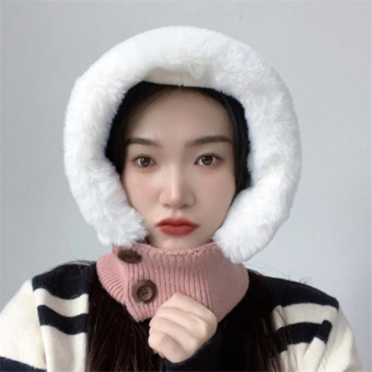 여성 여자 겨울 핑크 후드모자 바라클라바 목워머 단추니트후드넥워머 부드러운넥워머