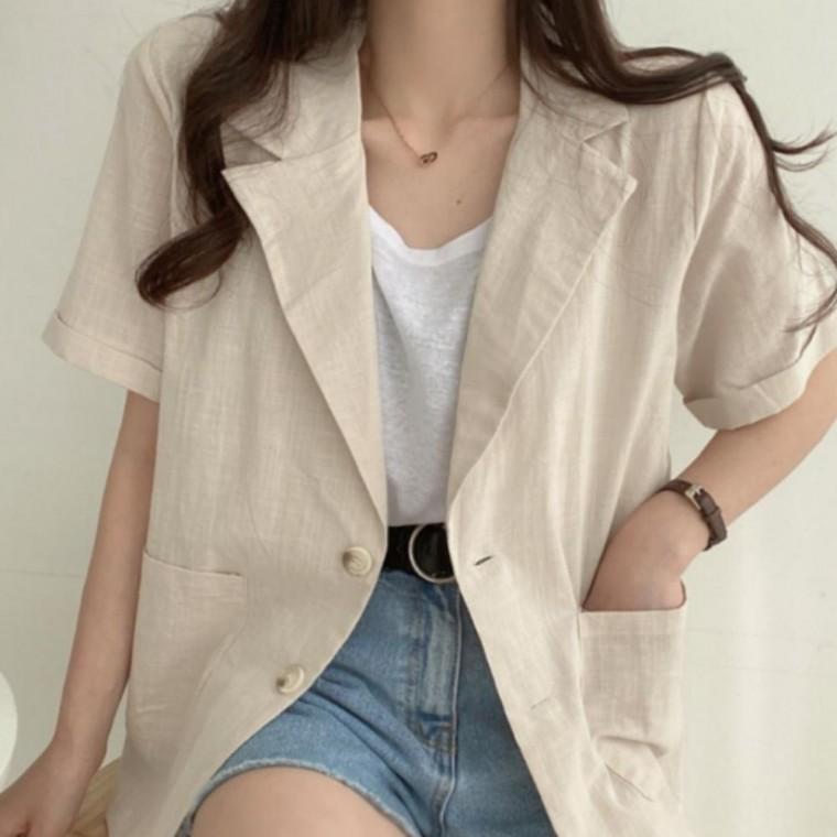여성 린넨 투버튼 반팔자켓
