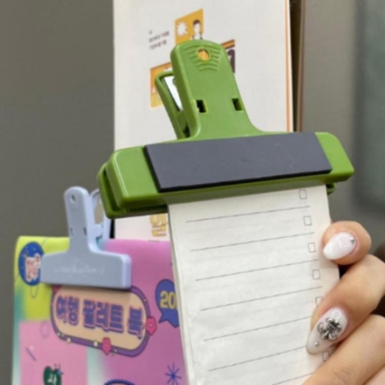 색랜덤 1개 자석 집게 폭10cm 넓은 큰 메모 클립 홀더 집게자석 마그넷 냉장고 게시판