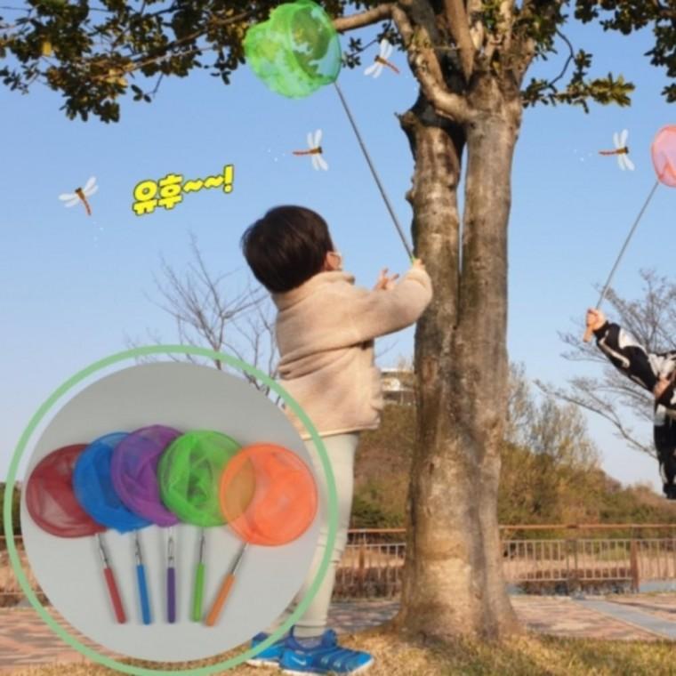 색상랜덤 1개 길이조절 안테나식 잠자리채 곤충 채집 망 그물망 뜰채 장대 곤충 학습