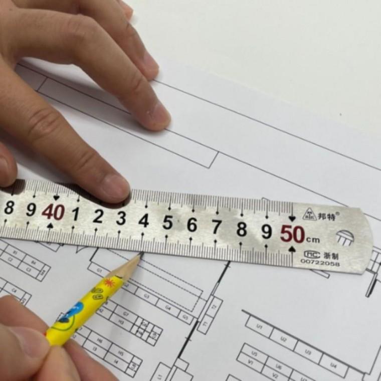1개 50cm 일자 쇠자 철자 스틸자 방안자 눈금 측정용 재단