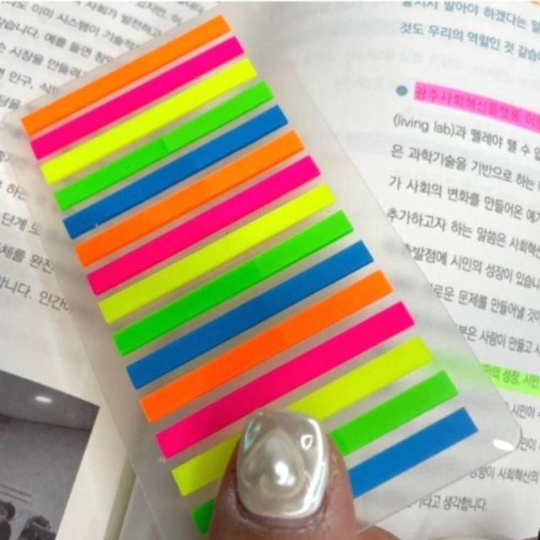 1세트 형광 투명 짧은 숏 인덱스 밑 줄 형광펜 스티커 테이프 접착식 메모 하이라이터
