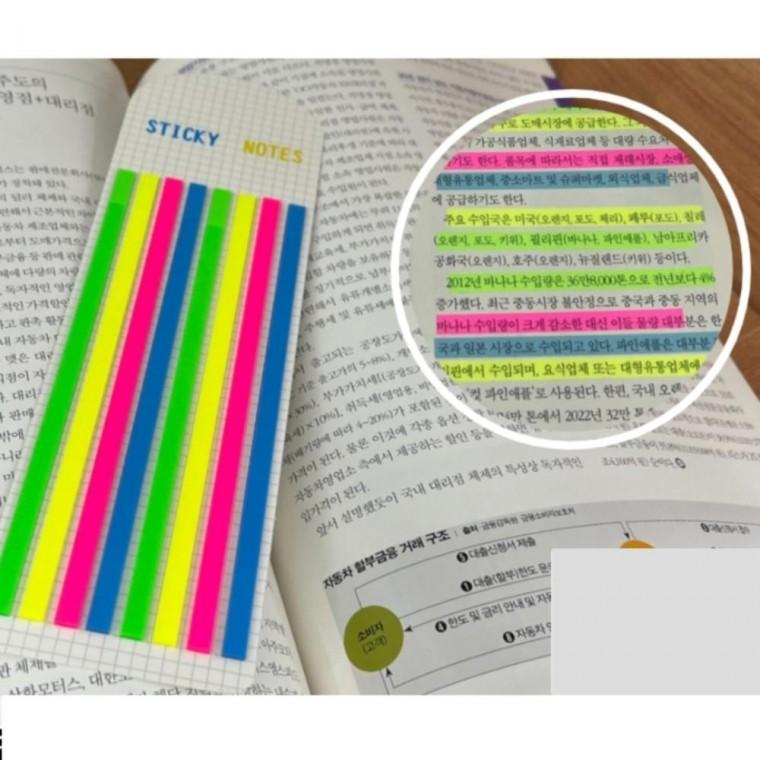 1세트 형광 투명 접착식 투명 롱 인덱스 밑줄 스티커 메모 줄 하이라이터 필름 얇은