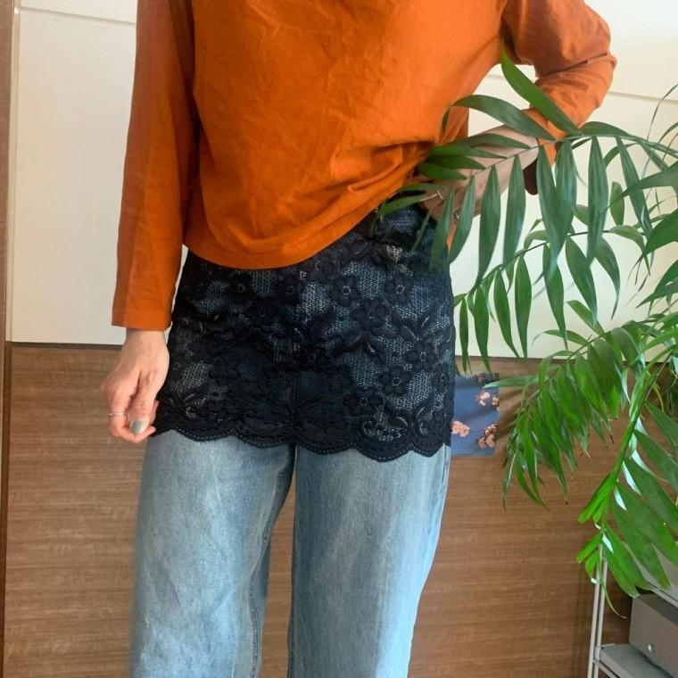 레이어드 밴딩 랩스커트 시스루 치마 블랙 화이트 2종