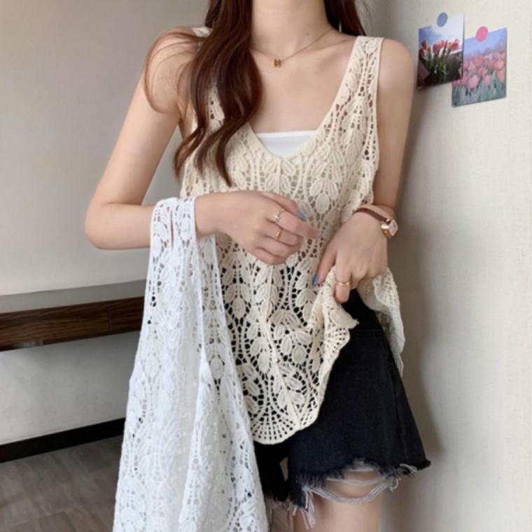 여성 여름 그물 네트 베스트 조끼 루즈핏 레이어드 나시