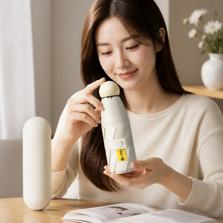 암막 우산 겸 양산 초경량 휴대용 햇빛 가리개 아이보리