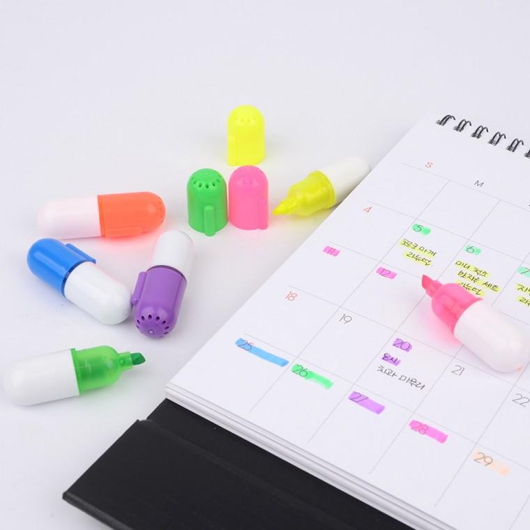 미니형광펜 6P 형광펜세트 다이어리펜 형광팬 두꺼운형광펜 노란형광펜