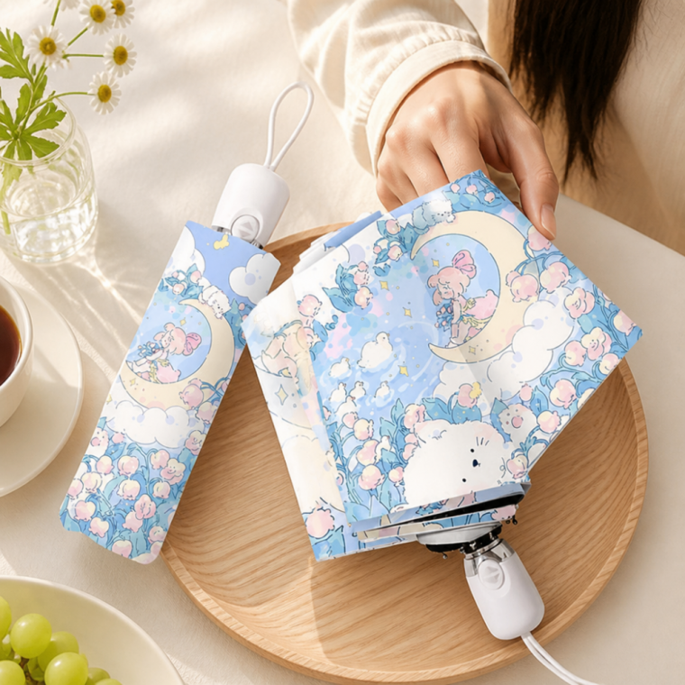 달과소녀 3단 접이식 양우산 자외선 차단 암막 자동 우산
