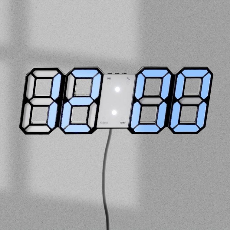 PL 든든 벽시계 스마트 LED 리모컨 디지털 벽시계(블랙+블루) No12
