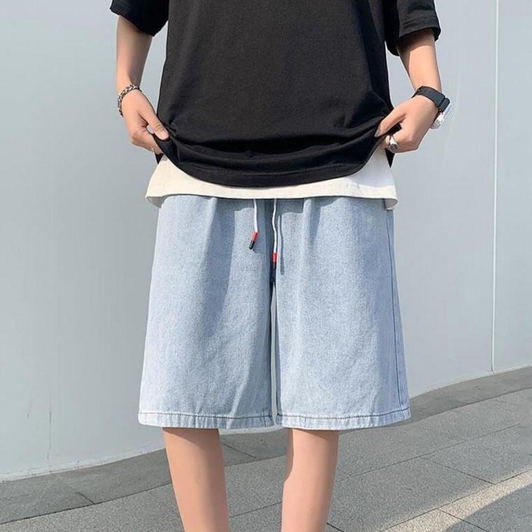 남성 여름 허리밴딩 버뮤다 와이드 데님 팬츠 청반 바지
