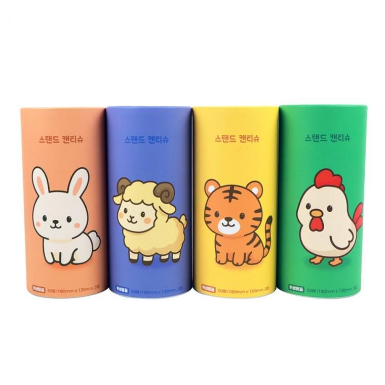 스탠드 캔티슈 50매 4P 휴대용휴지 원통티슈 휴대용화장지