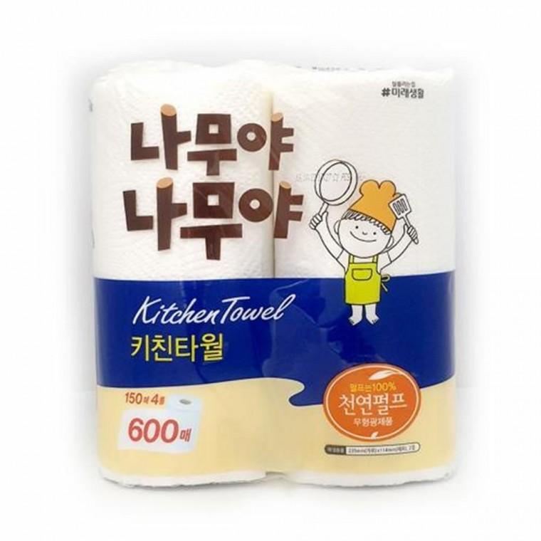2겹 키친타올 생필품 곽티슈 무형광 4개입 청소용품 150매4개입