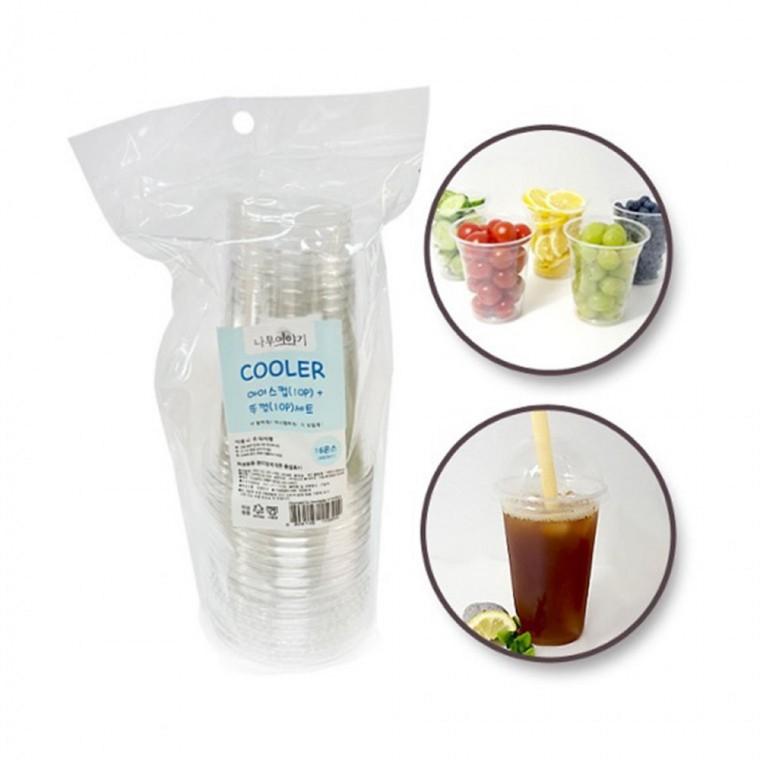 국산 투명 PET 아이스컵 16온스10개(480ml)+돔형 뚜껑10개 세트 테이크아웃 투명컵 일회용커피컵 맥주컵