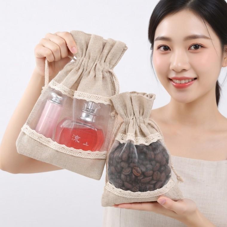 여행용 선물 소품 포장 미니 린넨 파우치