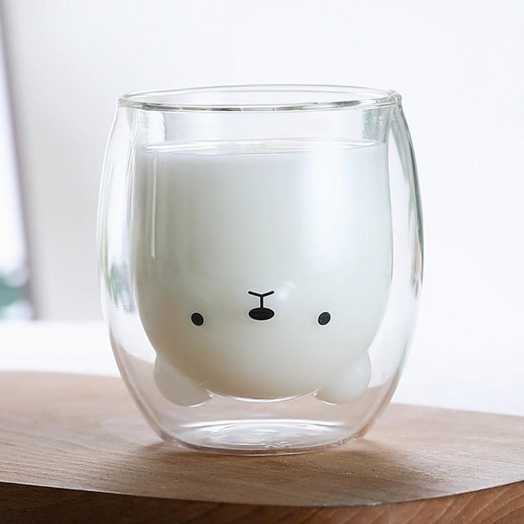 PL 신개념 유리컵 [로하티] 행복카페 이중 유리컵(250ml) (아기곰) No8