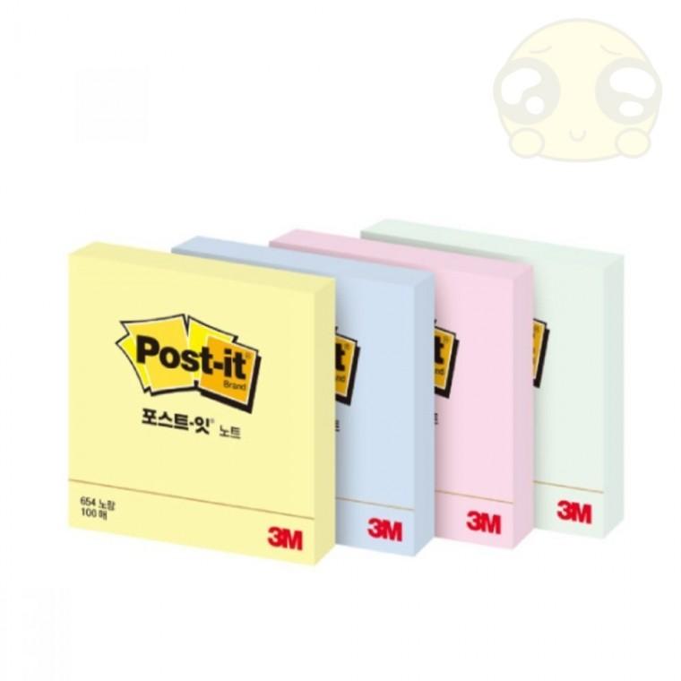 3M 포스트잇 노트 76mm x 76mm 100매 654 4색중 택1 메모지노트 책갈피메모지