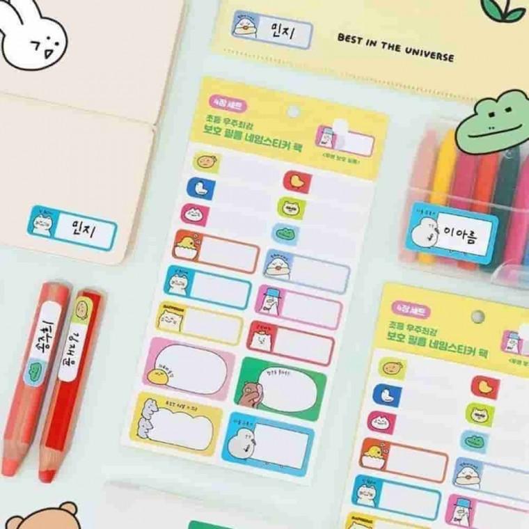 초등 네임스티커 팩 4매 디자인스티커 네임라벨 투명네임스티커