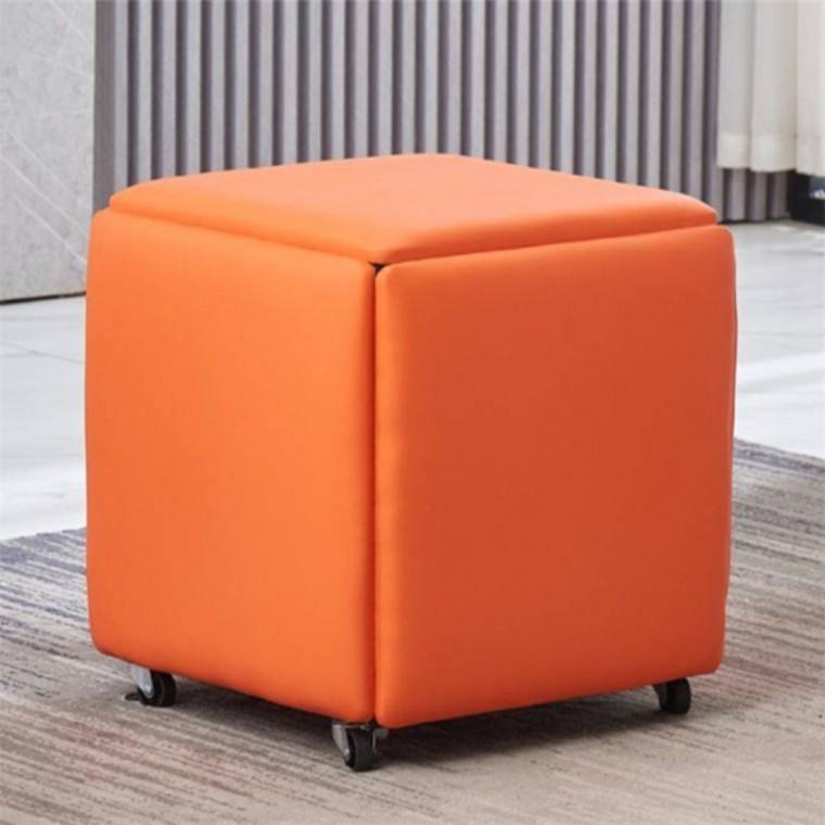 가죽 분리 사각스툴 45x45cm 오렌지 큐브스툴 보조스툴의자 보조소파