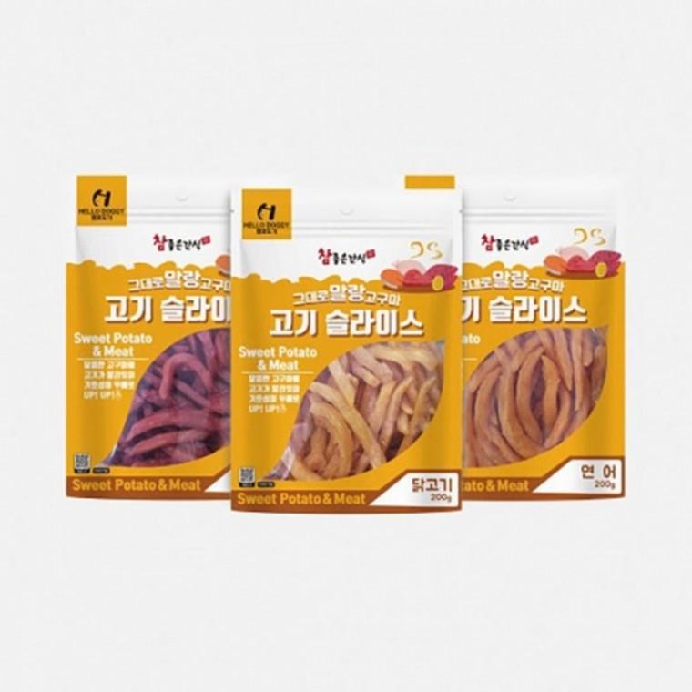 [3개묶음]헬로도기 참좋은간식 그대로 말랑고구마 고기슬라이스 200g