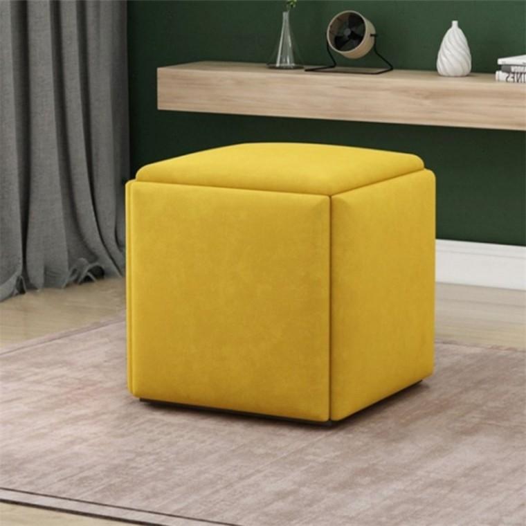 벨벳 분리 사각스툴 35x35cm 옐로우 소파발받침 수납장의자 작은스툴