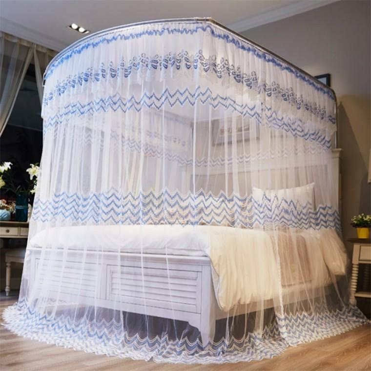 레이스 망사 캐노피 침대모기장 120x200cm 블루 사각캐노피모기장프레임 사각캐노피모기장 침대캐노피모기