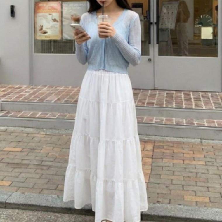 여리핏 캉캉 롱 스커트 티어드 플레어 밴딩 맥시 치마