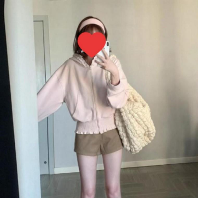 프릴 디테일 핑크 후드집업 점퍼